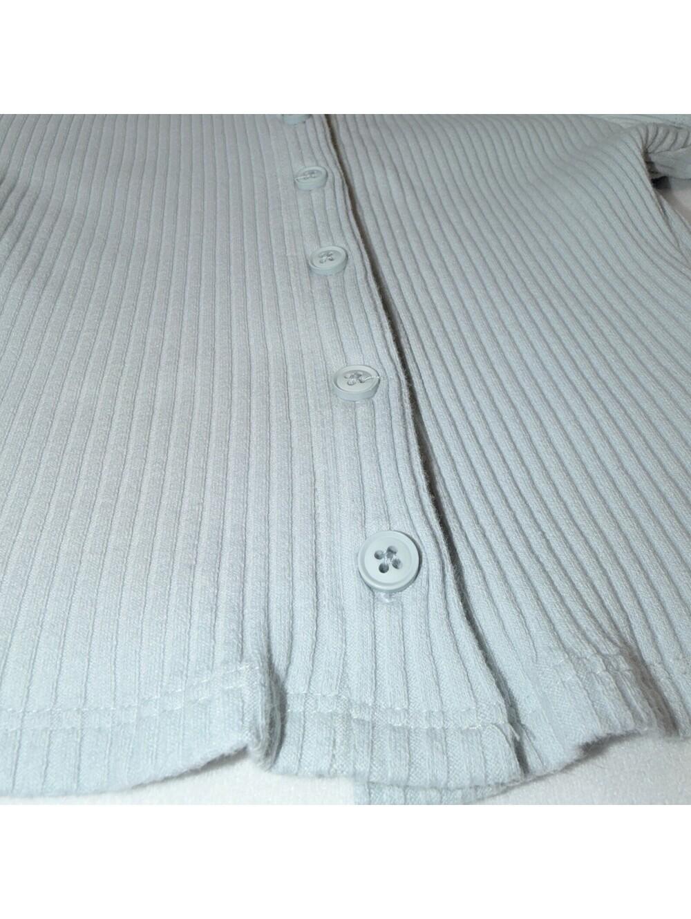 Miou Muse Light Blue Button Front Ribbed Top - M - Picture 2 of 6